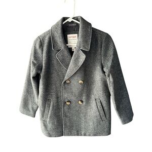 🆕 Cat & Jack Gray Tweed Faux Wool Double Breasted Lined Pea Coat Size M (8)